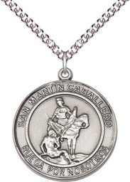 [7200RDSPSS/24SS] Sterling Silver San Martin Caballero Pendant on a 24 inch Sterling Silver Heavy Curb chain