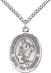 [7200SPSS/24SS] Sterling Silver San Martin Caballero Pendant on a 24 inch Sterling Silver Heavy Curb chain