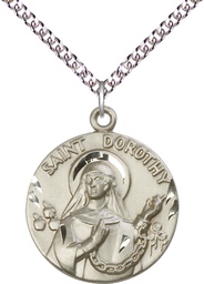 [0838SS/24SS] Sterling Silver Saint Dorothy Pendant on a 24 inch Sterling Silver Heavy Curb chain