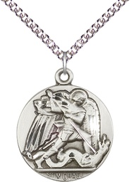 [0840SS/24SS] Sterling Silver Saint Michael the Archangel Pendant on a 24 inch Sterling Silver Heavy Curb chain