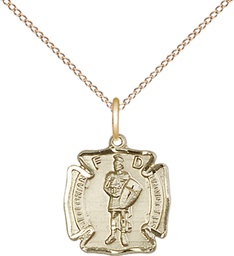 [5686GF/18GF] 14kt Gold Filled Saint Florian Pendant on a 18 inch Gold Filled Light Curb chain