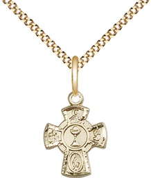 [0845GF/18G] 14kt Gold Filled 5-Way / Chalice Pendant on a 18 inch Gold Plate Light Curb chain