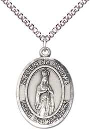 [7205SPSS/24SS] Sterling Silver Virgen de Fatima Pendant on a 24 inch Sterling Silver Heavy Curb chain