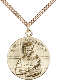 [0850GF/24GF] 14kt Gold Filled Saint Lawrence Pendant on a 24 inch Gold Filled Heavy Curb chain
