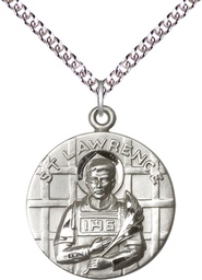 [0850SS/24SS] Sterling Silver Saint Lawrence Pendant on a 24 inch Sterling Silver Heavy Curb chain