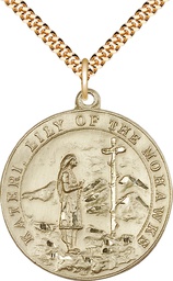 [5898GF/24G] 14kt Gold Filled Saint Kateri Pendant on a 24 inch Gold Plate Heavy Curb chain