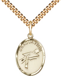 [0872GF/24G] 14kt Gold Filled Graduation Pendant on a 24 inch Gold Plate Heavy Curb chain
