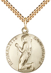 [5920GF/24G] 14kt Gold Filled Saint Bernadette Pendant on a 24 inch Gold Plate Heavy Curb chain