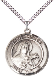 [7210RDSS/24SS] Sterling Silver Saint Therese of Lisieux Pendant on a 24 inch Sterling Silver Heavy Curb chain