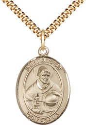 [7001GF/24G] 14kt Gold Filled Saint Albert the Great Pendant on a 24 inch Gold Plate Heavy Curb chain