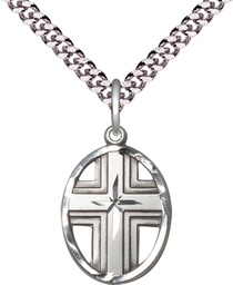 [0877SS/24S] Sterling Silver Cross Pendant on a 24 inch Light Rhodium Heavy Curb chain