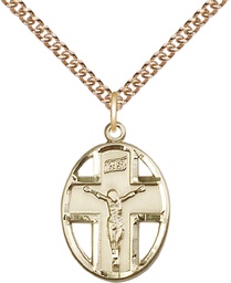 [0878GF/24GF] 14kt Gold Filled Crucifix Pendant on a 24 inch Gold Filled Heavy Curb chain