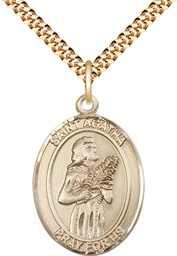 [7003GF/24G] 14kt Gold Filled Saint Agatha Pendant on a 24 inch Gold Plate Heavy Curb chain