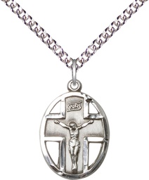 [0878SS/24SS] Sterling Silver Crucifix Pendant on a 24 inch Sterling Silver Heavy Curb chain