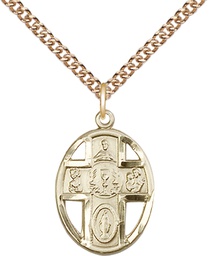 [0879GF/24GF] 14kt Gold Filled 5-Way / Chalice Pendant on a 24 inch Gold Filled Heavy Curb chain