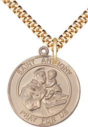 [7004RDGF/24G] 14kt Gold Filled Saint Anthony of Padua Pendant on a 24 inch Gold Plate Heavy Curb chain