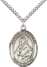 [7215SS/24SS] Sterling Silver Saint Alexandra Pendant on a 24 inch Sterling Silver Heavy Curb chain