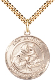 [7004RDSPGF/24G] 14kt Gold Filled San Antonio Pendant on a 24 inch Gold Plate Heavy Curb chain