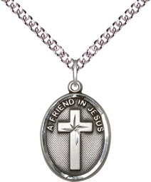 [0881SS/24SS] Sterling Silver A Friend In Jesus Pendant on a 24 inch Sterling Silver Heavy Curb chain