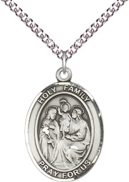 [7218SS/24SS] Sterling Silver Holy Family Pendant on a 24 inch Sterling Silver Heavy Curb chain