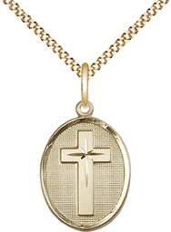 [0883GF/18G] 14kt Gold Filled Cross Pendant on a 18 inch Gold Plate Light Curb chain