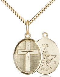 [0883GF2/18G] 14kt Gold Filled Cross Army Pendant on a 18 inch Gold Plate Light Curb chain