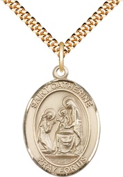 [7014GF/24G] 14kt Gold Filled Saint Catherine of Siena Pendant on a 24 inch Gold Plate Heavy Curb chain