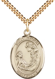 [7016GF/24G] 14kt Gold Filled Saint Cecilia Pendant on a 24 inch Gold Plate Heavy Curb chain