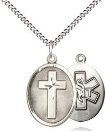 [0883SS10/18S] Sterling Silver Cross EMT Pendant on a 18 inch Light Rhodium Light Curb chain