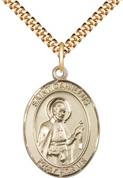 [7019GF/24G] 14kt Gold Filled Saint Camillus of Lellis Pendant on a 24 inch Gold Plate Heavy Curb chain