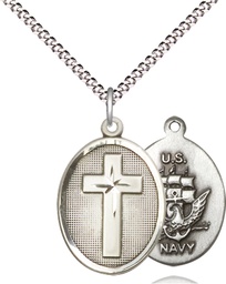 [0883SS6/18S] Sterling Silver Cross Navy Pendant on a 18 inch Light Rhodium Light Curb chain