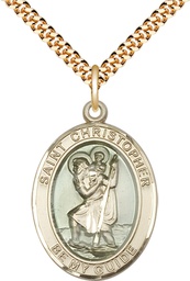[7022EGF/24G] 14kt Gold Filled Saint Christopher w/Epoxy Pendant on a 24 inch Gold Plate Heavy Curb chain