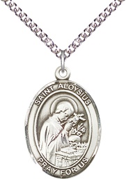 [7225SS/24SS] Sterling Silver Saint Aloysius Gonzaga Pendant on a 24 inch Sterling Silver Heavy Curb chain