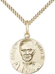 [0885GF/18G] 14kt Gold Filled Pope Pius X Pendant on a 18 inch Gold Plate Light Curb chain