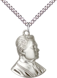 [0897SS/24SS] Sterling Silver Saint Pius X Pendant on a 24 inch Sterling Silver Heavy Curb chain
