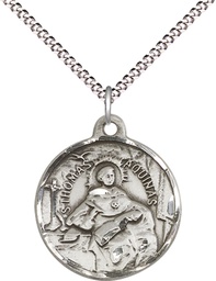 [0956SS/18S] Sterling Silver Saint Thomas Aquinas Pendant on a 18 inch Light Rhodium Light Curb chain