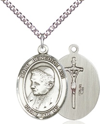 [7235SS/24SS] Sterling Silver Pope Benedict XVI Pendant on a 24 inch Sterling Silver Heavy Curb chain