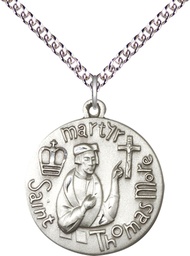 [0957SS/24SS] Sterling Silver Saint Thomas More Pendant on a 24 inch Sterling Silver Heavy Curb chain