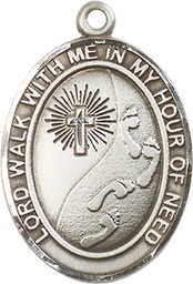 [7237SS] Sterling Silver Footprints Cross Medal