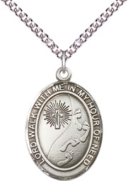 [7237SS/24SS] Sterling Silver Footprints Cross Pendant on a 24 inch Sterling Silver Heavy Curb chain