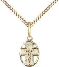[0978GF/18G] 14kt Gold Filled Crucifix Pendant on a 18 inch Gold Plate Light Curb chain
