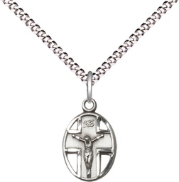 [0978SS/18S] Sterling Silver Crucifix Pendant on a 18 inch Light Rhodium Light Curb chain