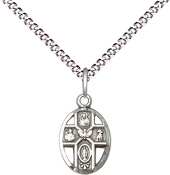[0980SS/18S] Sterling Silver 5-Way Pendant on a 18 inch Light Rhodium Light Curb chain