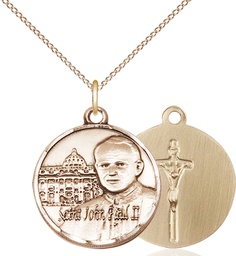[1003GF/18GF] 14kt Gold Filled Saint John Paul II Vatican Pendant on a 18 inch Gold Filled Light Curb chain