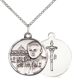 [1003SS/18SS] Sterling Silver Saint John Paul II Vatican Pendant on a 18 inch Sterling Silver Light Curb chain