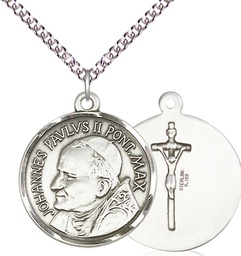 [1009SS/24SS] Sterling Silver Saint John Paul II Pendant on a 24 inch Sterling Silver Heavy Curb chain