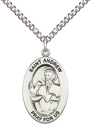 [11000SS/24SS] Sterling Silver Saint Andrew the Apostle Pendant on a 24 inch Sterling Silver Heavy Curb chain