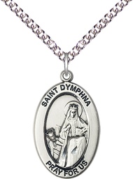 [11032SS/24SS] Sterling Silver Saint Dymphna Pendant on a 24 inch Sterling Silver Heavy Curb chain