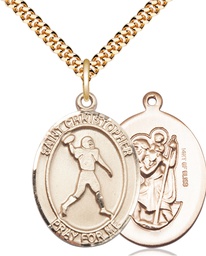 [7151GF/24G] 14kt Gold Filled Saint Christopher Football Pendant on a 24 inch Gold Plate Heavy Curb chain