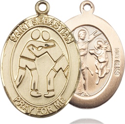 [7171KT] 14kt Gold Saint Sebastian Wrestling Medal
